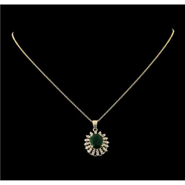 3.20 ctw Emerald and Diamond Pendant With Chain - 14KT Yellow Gold