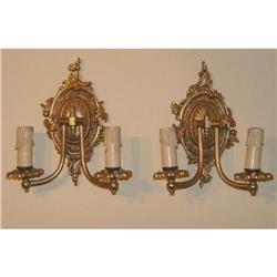 Pair of French bronze wall sconces 2 lights #1740275