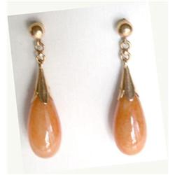 14K Apricot Color Jadeite Earrings #1740278