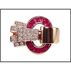 Retro 18K Pink Gold Ruby and Diamond Ring #1740328