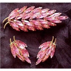 40's Rhinestone Pink Brooch & Earrings #1740468