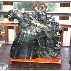 Art Chinese Carved Horse Head Natural Jade #1740569