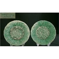 Pair of Green Majolica Cabinet Plates. (c1862) #1740642