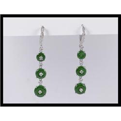 Lovely 14K White Gold Jade and Diamond Earrings#1740816