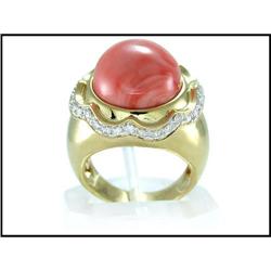 Lovely 18K Yellow Gold Coral and Diamond Ring #1740823