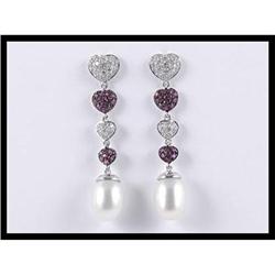 18K White Gold Pearl, Ruby and Diamond Earrings#1740829