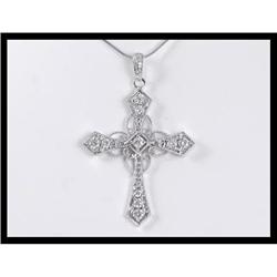 Shimmering 18K White Gold Diamond Cross Pendant#1740871