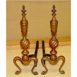 Lion Feet Chippendale Andirons Signed Fireplace#1749579