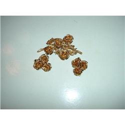 Coro Marked Goldtone Rose Pin and Earring Set #1770314