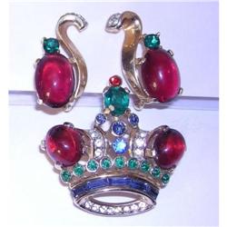 TRIFARI RED Crown Shaped Pin with Green and #1787473