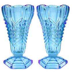 Davidson Glass Ice Blue Chevron Vases (2) #1787640