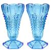 Image 1 : Davidson Glass Ice Blue Chevron Vases (2) #1787640