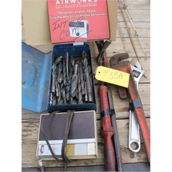 2 INTERCOMS, DRILL BITS, WRENCHES, NAIL PULLER