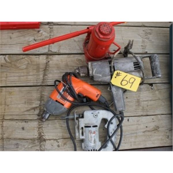 HYDRAULIC JACK, 2 DRILLS, JIG SAW