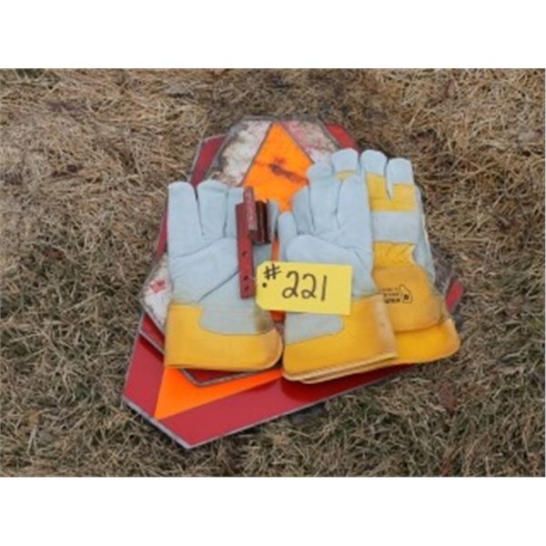 APPROX. 4 SLOW MOVING SIGNS, APPROX. 2 PAIRS OF GLOVES