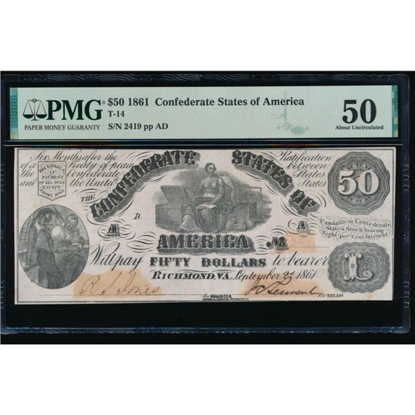 1861 $50 T-14 Confederate PMG 50