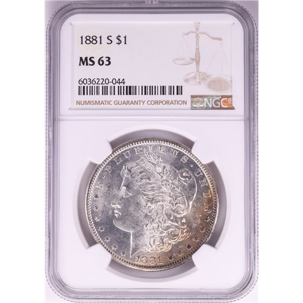 1881-S $1 Morgan Silver Dollar Coin NGC MS63 Nice Toning