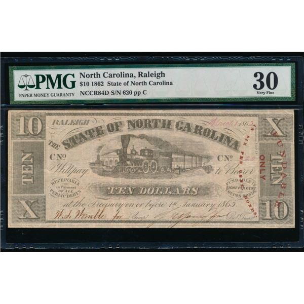 1862 $10 Raleigh NC Obsolete Note PMG 30