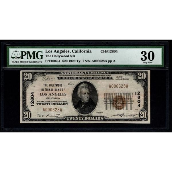1929 $20 Los Angeles National Bank Note PMG 30