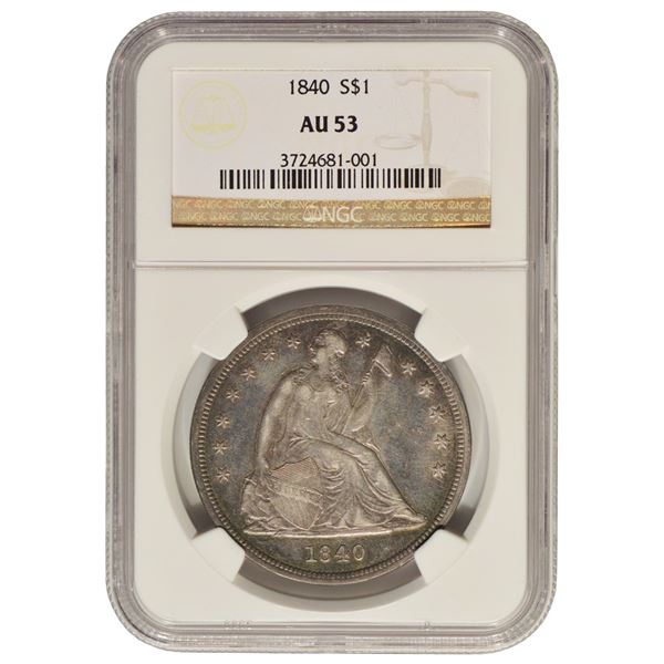 1840 $1 Seated Liberty Dollar NGC AU53