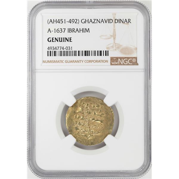 AH451-492 Ghaznavid Dinar A-1637 Ibrahim Gold Coin NGC Genuine