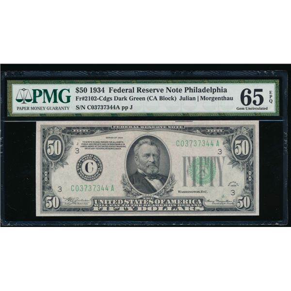 1934 $50 Philadelphia FRN PMG 65EPQ