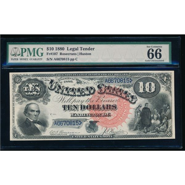 1880 $10 Jackass Legal Tender Note PMG 66