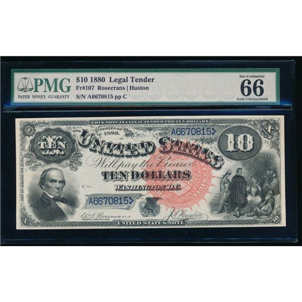 1880 $10 Jackass Legal Tender Note PMG 66