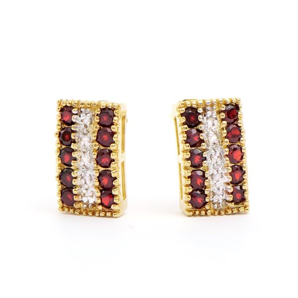 Plated 18KT Yellow Gold 1.02ctw Garnet and Diamond Earrings