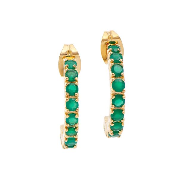 Plated 18KT Yellow Gold 1.20ctw Green Agate and Diamond Earrings