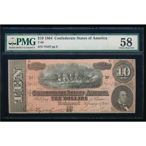 1864 $10 T-68 Confederate PMG 58