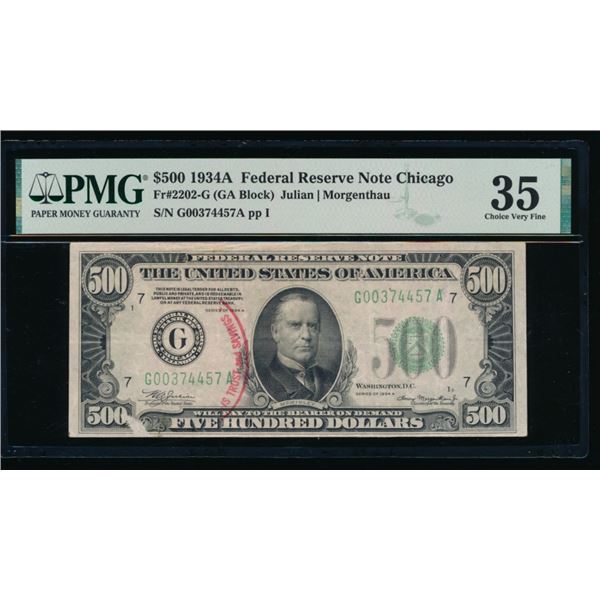 1934A $500 Chicago FRN PMG 35