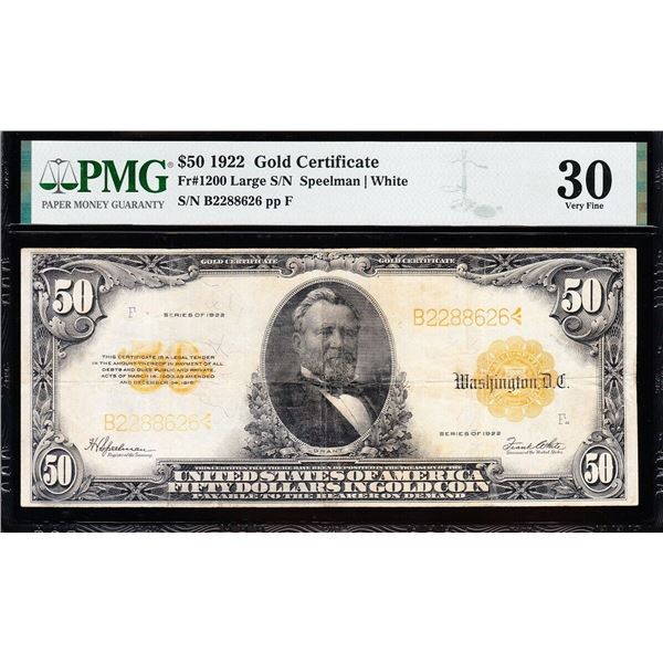 1922 $50 Gold Certificate PMG 30