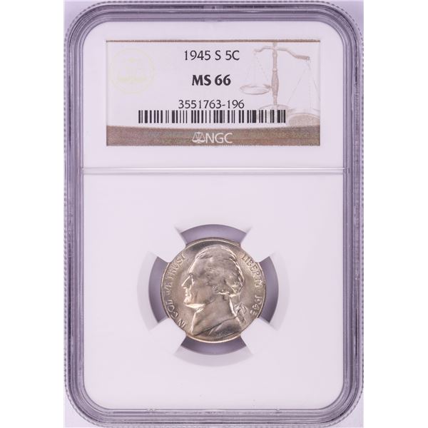 1945-S Jefferson Wartime Silver Nickel Coin NGC MS66