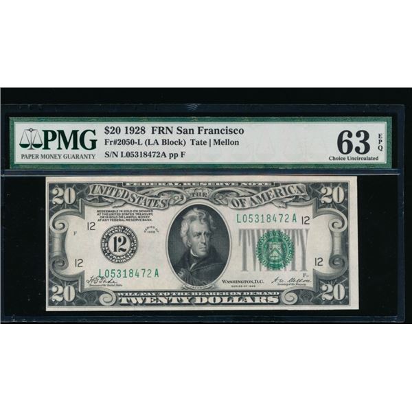 1928 $20 San Francisco FRN PMG 63EPQ