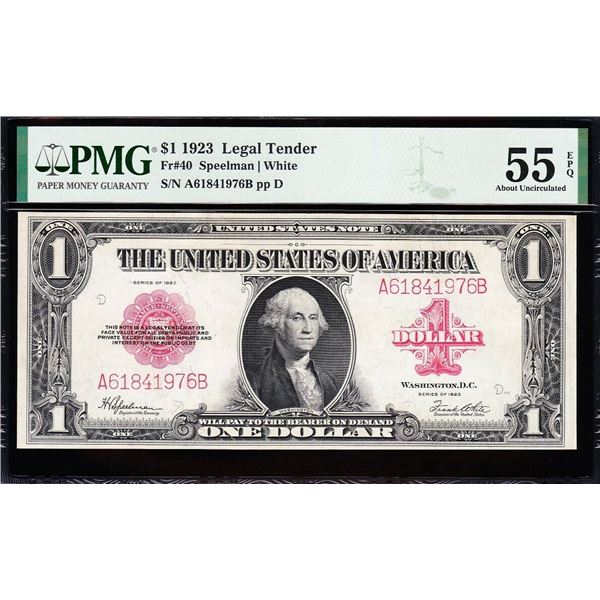 1923 $1 Red Seal Legal Tender Note PMG 55EPQ