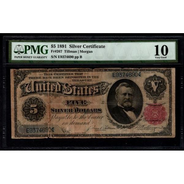 1891 $5 Silver Certificate PMG 10