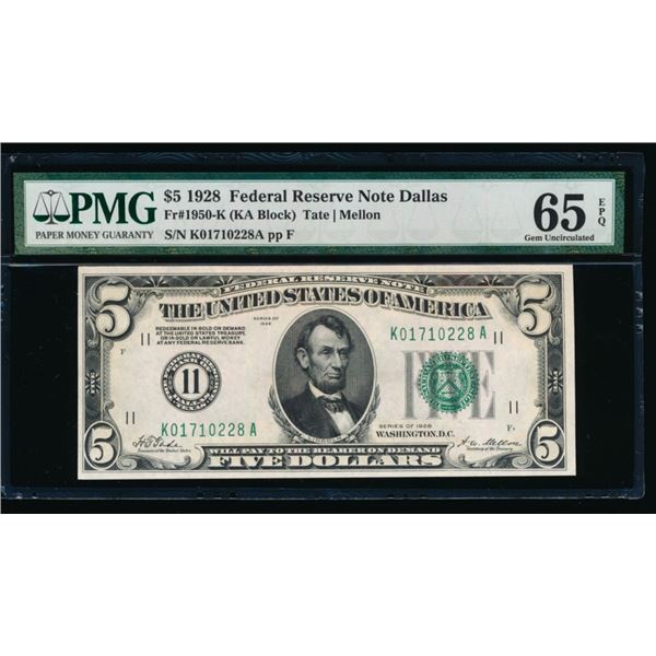 1928 $5 Dallas FRN PMG 65EPQ