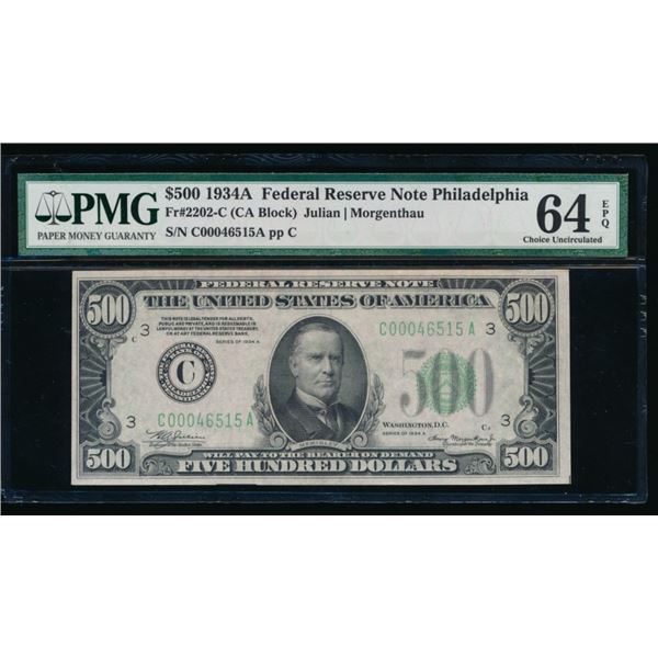 1934A $500 Philadelphia FRN PMG 64EPQ