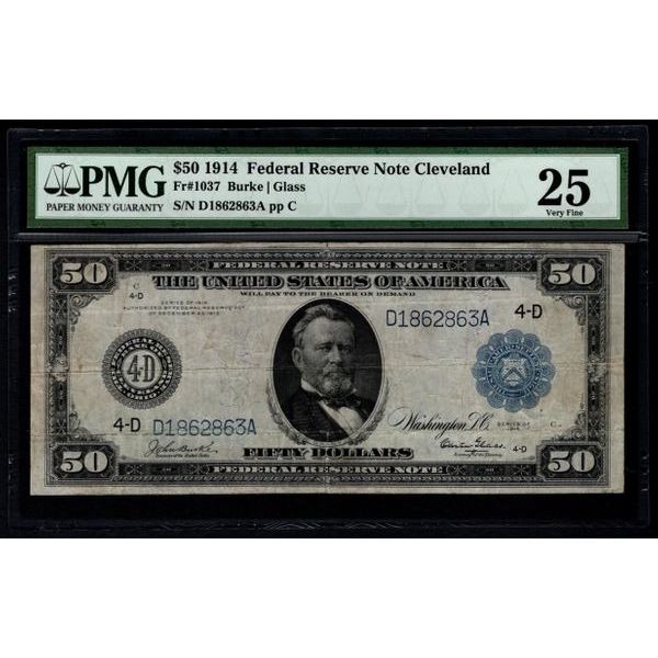 1914 $50 Series Key Cleveland FRN PMG 25