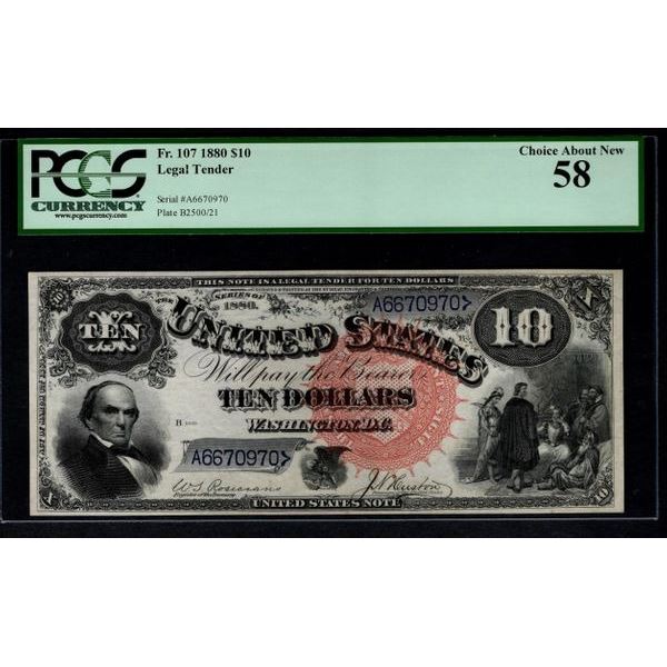 1880 $10 Jackass Legal Tender Note PCGS 58