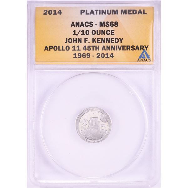 2014 Proof 1/10 oz Platinum JFK Apollo 11 Anniversary Medal ANACS MS68