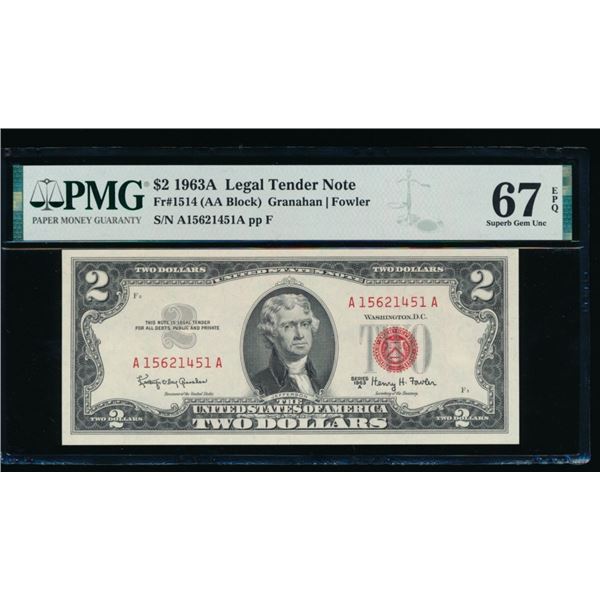 1963A $2 Legal Tender Note PMG 67EPQ