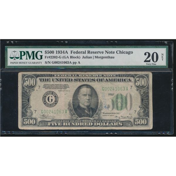 1934A $500 Chicago FRN PMG 20NET