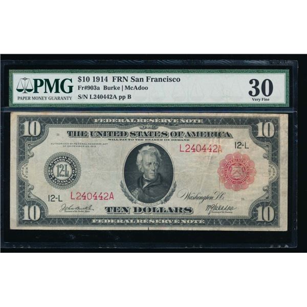 1914 $10 Red Seal San Francisco Federal Reserve Note PMG 30