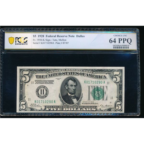 1928 $5 Dallas FRN PCGS 64PPQ