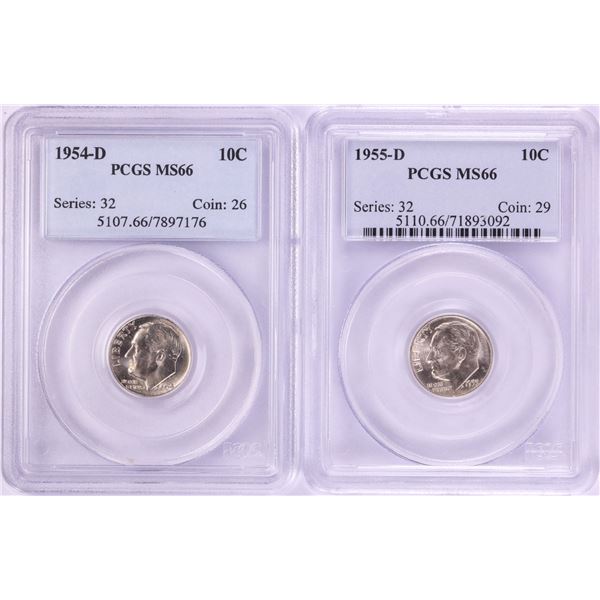 Lot of 1954-D & 1955-D Roosevelt Dime Coins PCGS MS66