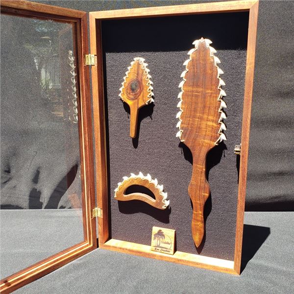 Shadow Box with Hawaiian Weapons, All Koa