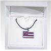 Image 1 : Enamel Hawaiian Flag Pendant with Box Chain and Rubber Cord (New)