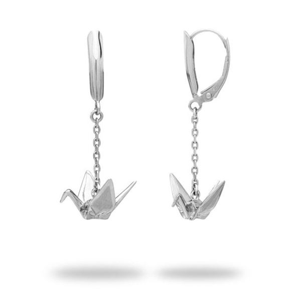 Set of Sterling Silver Origami Crane Earrings New